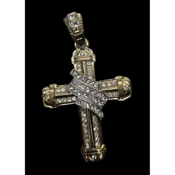 Stainless Steel Rhinestone Oversized Cross Pendant Gold Tone Lots of Bling - Picture 1 of 7